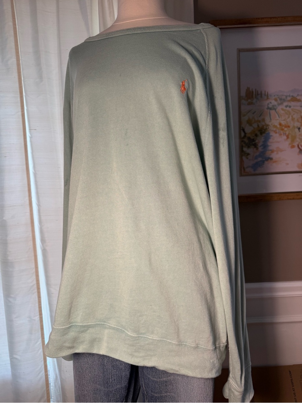 Polo by Ralph Lauren Sage Green Off-Shoulder Pullover with Orange Pony - Picture 5 of 11